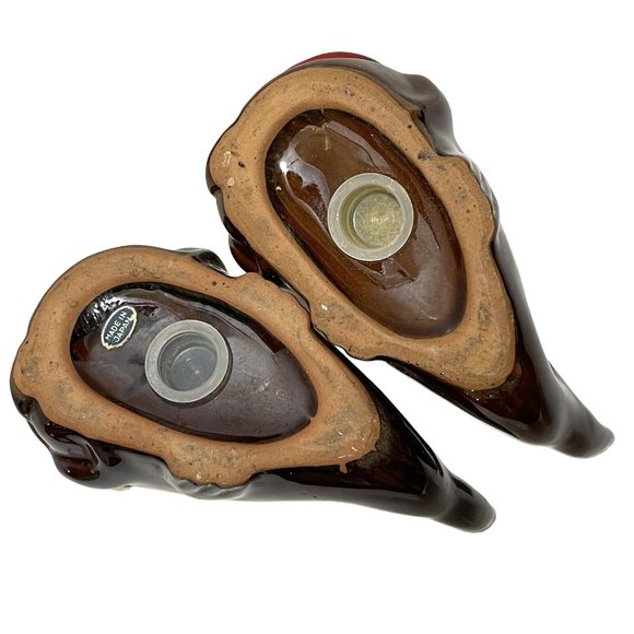 Vintage 1950s Redware Pottery Whales Googly Eyes Japan Brown Drip Salt Pepper - Picture 7 of 11